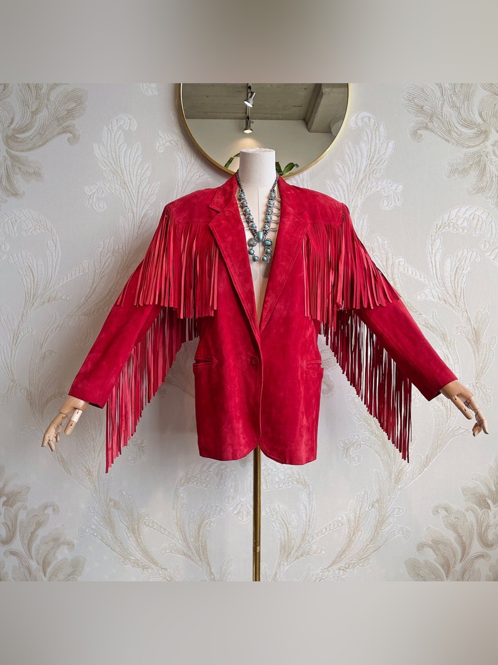 Red Suede Fringe Leather Jacket - Womens